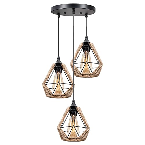 Luminaires suspendus en corde de chanvre style cage vintage