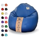 Marine Vinyl Large Bean Bag Chair - Waterproof Bean Bag Lounger for Boats and Pools - w/Polystyrene Beads and CertiPUR Foam Filled Adult Chair for Adults and Teens, 36'x 36'x 40', Royal Blue, 20lbs