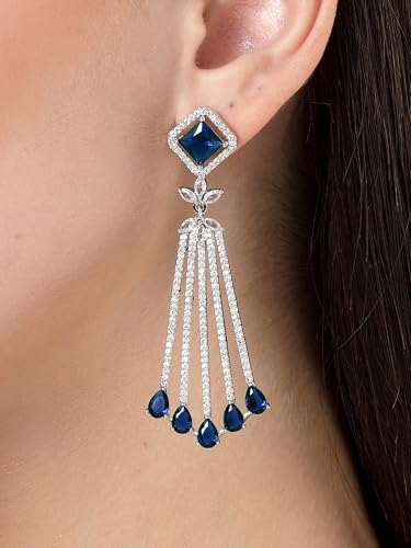 Image of Karatcart Women Silver Plated Blue American Diamond Studded Jhumki Earrings