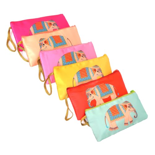 Image of Traditional Embroidered Zipper Purse for Women | Return Gifts for Baby Shower, Haldi, Mehendi, Wedding | Multicolor Ethnic Pouch Set