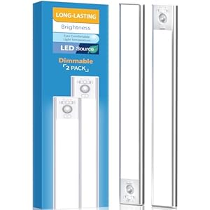 Under Cabinet Lighting, LED Motion Sensor Light Indoor, 2200mAh USB Rechargeable Closet Lights Battery Operated, Stick On Magnetic Wireless Dimmable Under Counter Lights for Kitchen, Stairs (2 Pack)