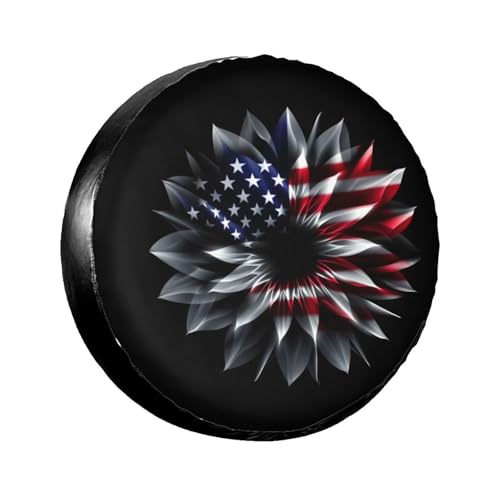 Image of American Flag Flower Spare Tire Cover-Cute Funny Waterproof Universal Spare Wheel Tire Covers Fit for Rv SUV Truck Camper Travel Trailer Accessories,16 inch