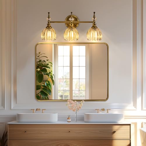 Image of ANDY STAR 40x32 Inch Gold Bathroom Mirror, Brushed Gold Mirrors for Wall in Anti-Rust SUS304 Tube Metal Frame, Rounded Rectangle Mirrors 1'' Deep Wall Mounted Vertically /Horizontal for Bathroom