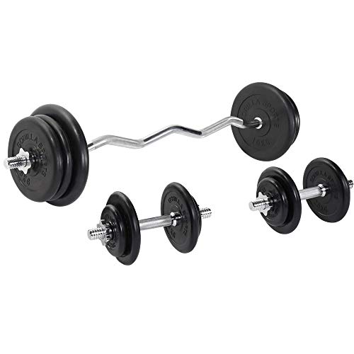 GORILLA SPORTS® Hantelset - 70kg, SZ Curlstange 120cm, 2 Kurzhantelstangen, 14 Hantelscheiben, 30mm, aus Gusseisen, gummiert, 6 Sternverschlüssen, gerändelt, rutschfest - Curlset, SZ-Stange, Gewichte GORILLA SPORTS® Hantelset - 70kg, SZ Curlstange 120cm, 2 Kurzhantelstangen, 14 Hantelscheiben, 30mm, aus Gusseisen, gummiert, 6 Sternverschlüssen, gerändelt, rutschfest - Curlset, SZ-Stange, Gewichte