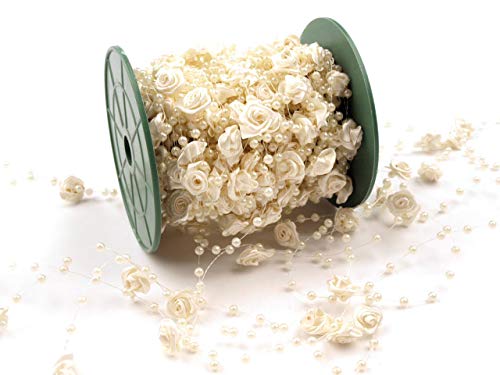 2 M 10 M 30 M Rosas Perla banda blumeninsel Cadena guirnalda Perla cuerda boda perlas mesa decorativa Decoración Metro beige