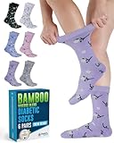 Doctor's Select Diabetic Socks for Women - 6 Pairs Knit Neuropathy Socks for Women, Moisture Wicking Bamboo Viscose,SM -Flwrs