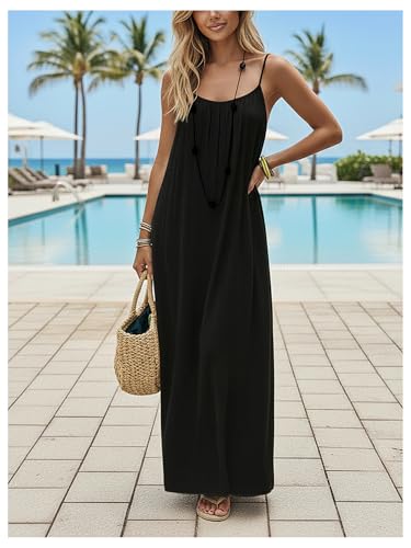 Image of SHENHE Women's Open Back Spaghetti Strap Beach Maxi Dress Loose Flowy Vacation Sundress