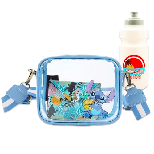 Stitch Clear Purse Set - Disney Handbag Bundle with Cute Crossbody Bag for Women Plus Water Bottle, More | Stitch Transparent Purse for Stadiums Set