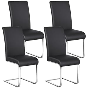 Yaheetech 4PCS Dining Chairs Armless Leather Dining/Desk Room Kitchen Chairs with Upholstered Seat, Metal Legs and High Back for Kitchen, Living Room, Leisure, Set of 4, Black