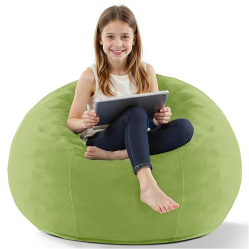 Image of HABUTWAY 2FT Bean Bag Chair, 2' Beanbags Small Bean Bag Chairs with Filling, Teardrop Bean Bag Chair Luxurious Velvet Ultra Soft Fur with Removable Cover (Lime)