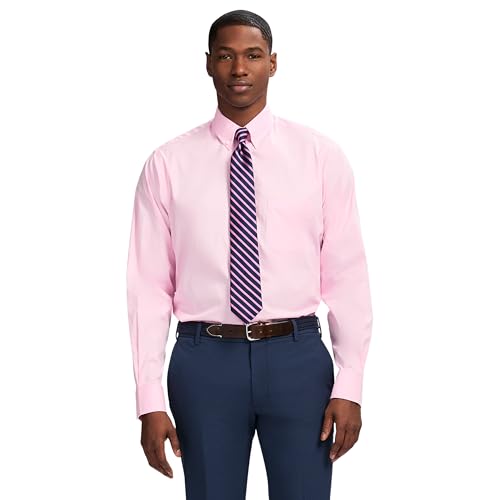 IZOD Men's Dress Shirt Classic Fit Pinpoint Oxford Long Sleeve All Over Stretch Button Down Collar, Lilac Sachet, 18-18.5 34-35