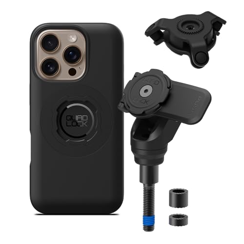 Image of Quad Lock Handlebar Clamp PRO Motorcycle Phone Mount with Vibration Dampener and MAG Phone Case for iPhone 16 Pro