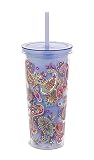 Vera Bradley Travel Tumbler with Lid and Straw, 24 Ounce Insulated Cup, Purple Plastic Double Wall Tumbler, Provence Paisley