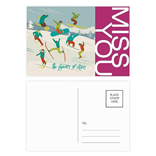 Ski carte postale illustration colorée pour vos souvenirs de vacances d'hiver 20pcs