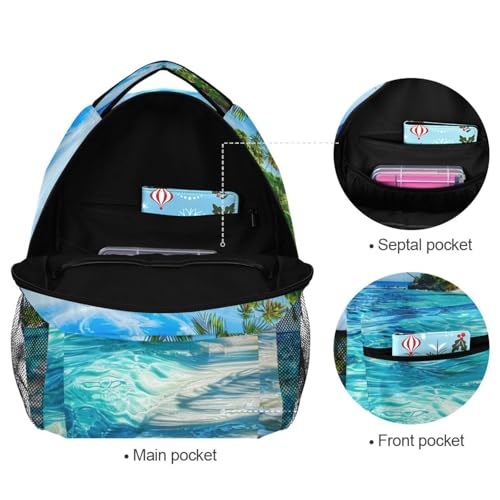 Sea Beach Palm Summer Laptop Backpack for Women Men, Personalized College Bookbag Travel Bag Casual Daypack back packs3