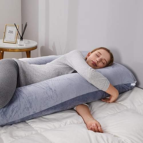 Cosybay Pregnancy Body Pillow U Shaped, Maternity Pillows for Sleeping, Full Pregnancy Pillows for Women with Washable Removable Velvet Cover (Grey, 55 inches) (Grey)