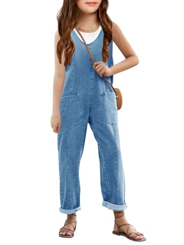 Haloumoning Girls' Denim Overall Jumpsuits with Pockets