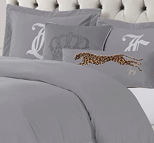 Juicy Couture – Comforter Set - Gothic Design Bedding - King - 3 Piece Set Includes (1) 108” X 92” Comforter And (2) 20” X 36” Shams - Wrinkle Resistant - Premium Bedroom Decor - Grey #TOP4