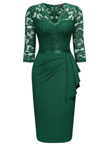 Image of Miusol Women's Retro V Neck Floral Lace Ruffle Style Cocktail Party Dress