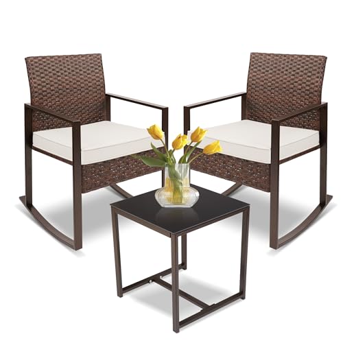 YIYAN 3 Pieces Rocking Bistro Set,Outdoor Rocking Chair Furniture Set,PE