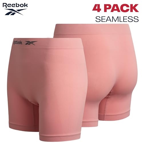 Image of Reebok Womens Boyshorts - 4 Pack Seamless Underwear for Women with Performance Stretch, Relaxed Waistband, 4 inch Inseam