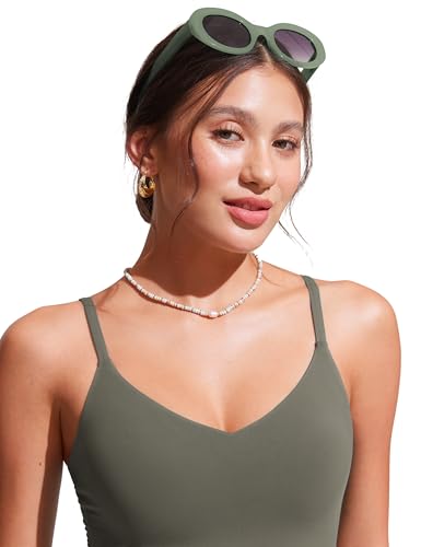 Image of CRZ YOGA V Shaped Longline Bikini Tops | Built-in Pads, A-D Cup, Cropped, Adjustable Spaghetti Straps, Swim, Bathing Suit for Women