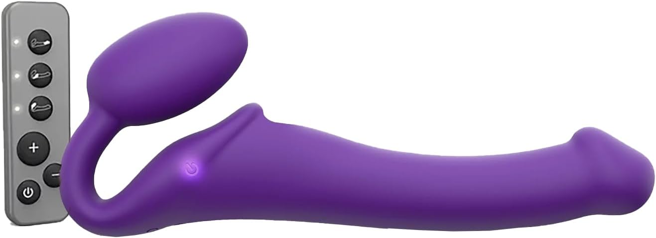 Strap-On-Me Vibrating Bendable Strap-On Dildo - G Spot Dildo Vibrator Clitoral with 3 Stimulation Zones Motors - Waterproof Adult Sex Toys for Couples - 100% Silicone Toy Adult (Medium- Pruple)