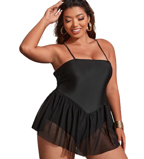 plus curvves Plus Size Black Ruffle Open Back One Piece Swimsuit - XL - 7XL-picture-32