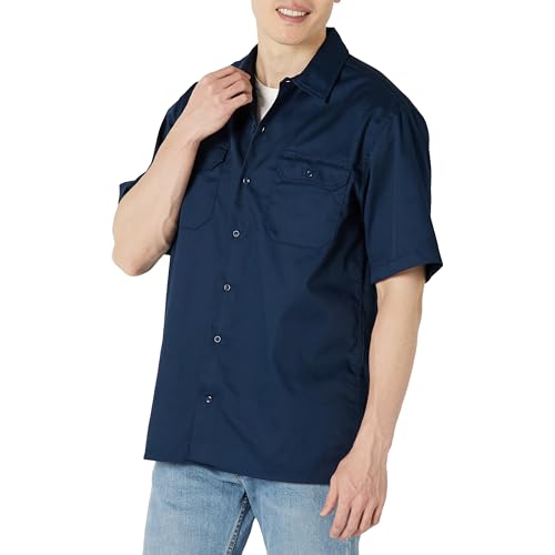 Amazon Essentials Mens Relaxed-Fit Stain and Wrinkle-Resistant Short-Sleeve Work Shirts Navy XX-Large