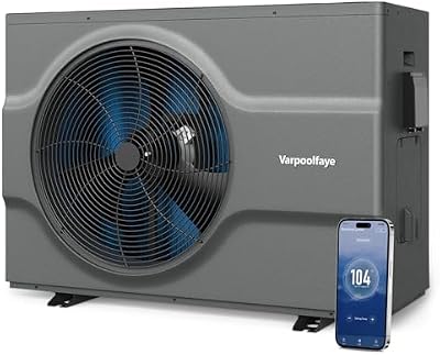 Varpoolfaye Inverter Electric Pool Heater for Inground Pool 120000 BTU Swimming Pool Heat Pump Above Ground Pool Heater 220V 33000 Gallon Heating or Cooling WiFi Control Schedule
