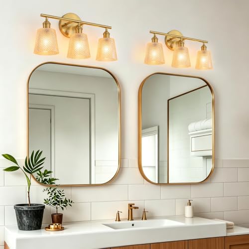 Image of Bathroom Light Fixtures, 3-Light Gold Bathroom Vanity Lights Over Mirror