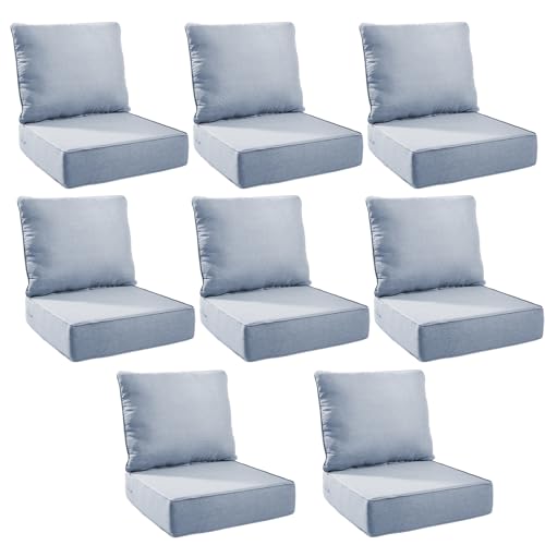 Image of Outdoor Cushion Set for Patio Furniture, UV Resistant, Water Resistant - 6 Inch Thick Foam Garden Cushions- 24x24 Inch Patio Seat Covers for Chair /Sofa /Couch | Baby Blue | 8-Pack |