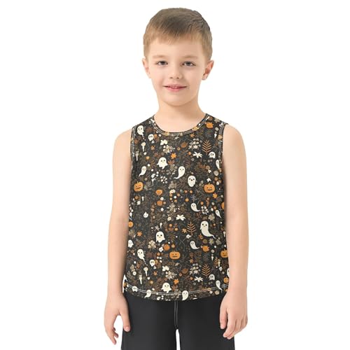 JUNZAN Halloween Ghosts Pumpkins Autumn Tank Tops for Boys Sleeveless Casual Vest Tees Workout Shirts for Running Hiking 3T2