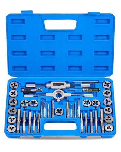Orion Motor Tech Gewindeschneider Set 40 tlg. Gewindeschneidsatz Metrisch M3-M12 Gewindebohrer und Schneideisen für DIY Heimwerker zum Gewindeschneiden und Nachschneiden von Innen- und Außengewinden