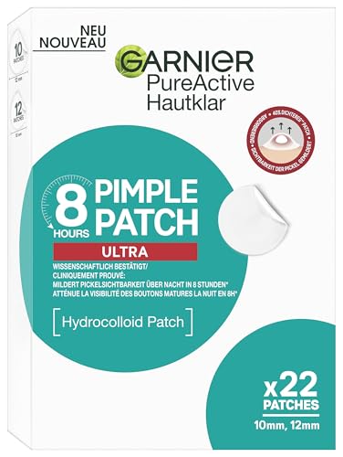 Garnier Hautklar Pimple Patches Ultra – Hydrokolloid Pickel Patches gegen Unreinheiten – Pickelpflaster mildern Sichtbarkeit von Pickeln in 8 Stunden – Schutz vor Bakterien & Ausdrücken – 22 Stück