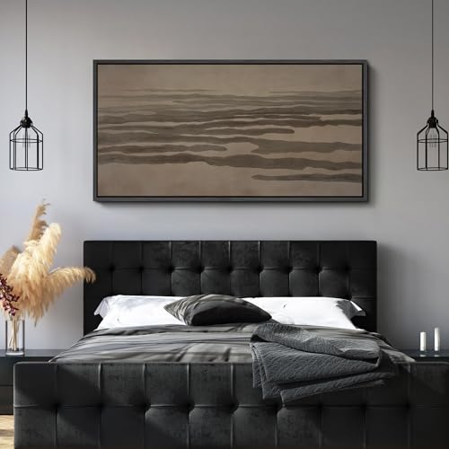 Image of MUDECOR Extra Large Framed Canvas Print Wall Art Neutral Abstract Earth Tone Horizontal Flow Antique Retro Ready to Hang Painting for Living Room Bedroom Multi-Sizes - 60 inchx30 inch