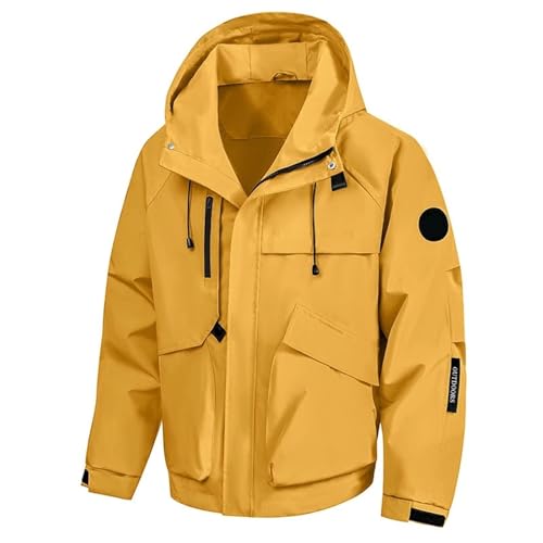 XUCZHAI Chaqueta Impermeable Cortavientos con Capucha for Hombre y Mujer, for Deportes al Aire Libre, Senderismo, Impermeable, Abrigo Informal Multifuncional(Yellow,M)