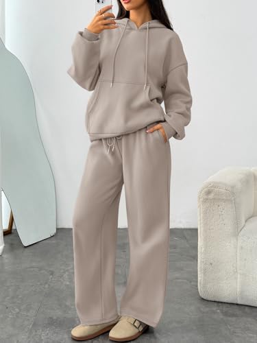Trendy Queen Womens 2 Piece Outfits Fall Fashion Sweatsuits Oversized Hoodies Wide Leg Sweatpants Lounge Matching Track Sets2