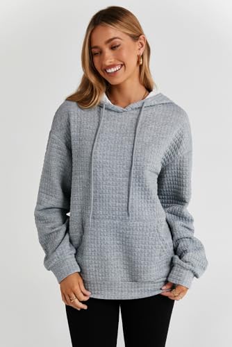 Image of SHEWIN Women Fall Waffle Hoodies Pullover Tops Hooded Sweatshirt