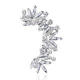 Rhinestone Silver Full Ear Cuff Earrings for Women Ear Clip Wrap Statement Climber Crawler Earrings for Women Hypoallergenic Wedding Jewelry Gifts (Left Silver)
