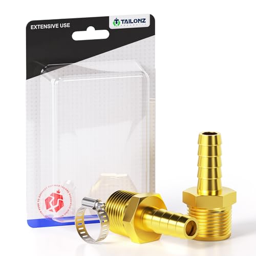 Image of Tailonz Pneumatic Brass Hose Barb Fitting -3 /8 Inch Barb to 3 /8 Inch Male NPT Adapter（5Pack）
