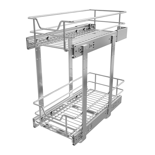 Image of 2 Tier Pull Out Cabinet Organizer 9 inch W X 17 inch D, Chromed, Full Slide Out