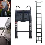 Escalera telescópica, escalera de aluminio 3,2m, escalera plegable antideslizante extensible, escalera de tijera, escalera multiusos con 2 ganchos de techo desmontables capacidad de carga 150kg, negro