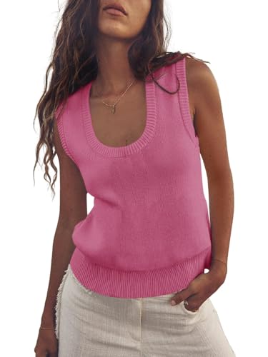Image of Saodimallsu Women's Ribbed Knit Sweater Vest | Fashion U Neck,Pullover, Boho,Casual Knit,Beach Vacation Outfits