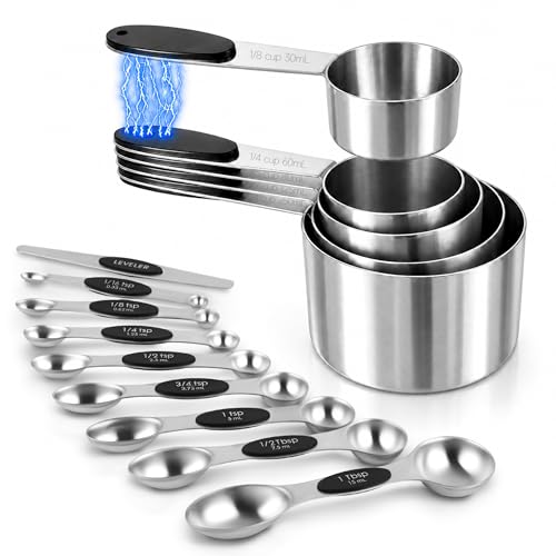 Strelitsia Magnetic Measuring Cups and Spoons Set, Stainless Steel, 14 Pcs
