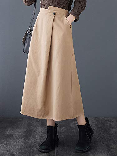 GoolRC Saia feminina vintage com bolsos elásticos altos irregulares na cintura e tamanho casual solt