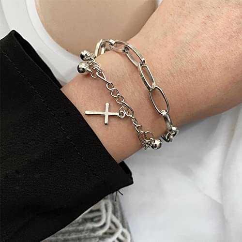 Ifkm Vintage Silver Chain Finger Rings Bracelet, Gothic Punk Emo Cross Cool Simple Rings, Adjustable Statement Stackable Rings For Boy Girls Wen Women #TOP5