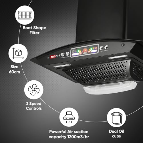 Image of 1200 m /hr Wall Mounted Kitchen Chimney (ARC 60,Boat Shape Filters, 7 Years Motor Warranty) (ARC 60 - Push Button)