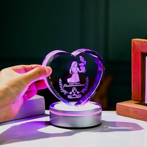 Image of Qianwei First Communion Gifts for Girls, 3D Engraving Crystal Praying Girl Figurine First 1st Communion Veil Decoration, Baptism Gifts for Girls Catholic