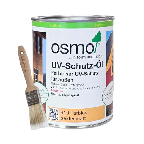Osmo UV-Schutz-Öl 410 Farblos seidenmatt ohne Filmschutz für den Aussenbereich biozidfrei 0,75 L Inkl. Gratis PFAHLER-Pinsel
